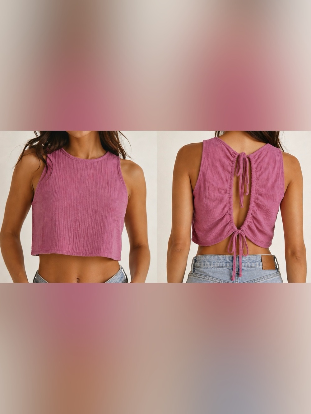 Zara Pink Open Back Cropped Top Size S